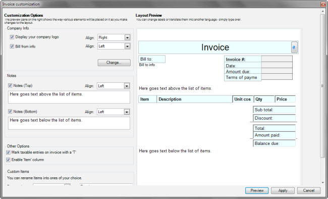 custom invoices